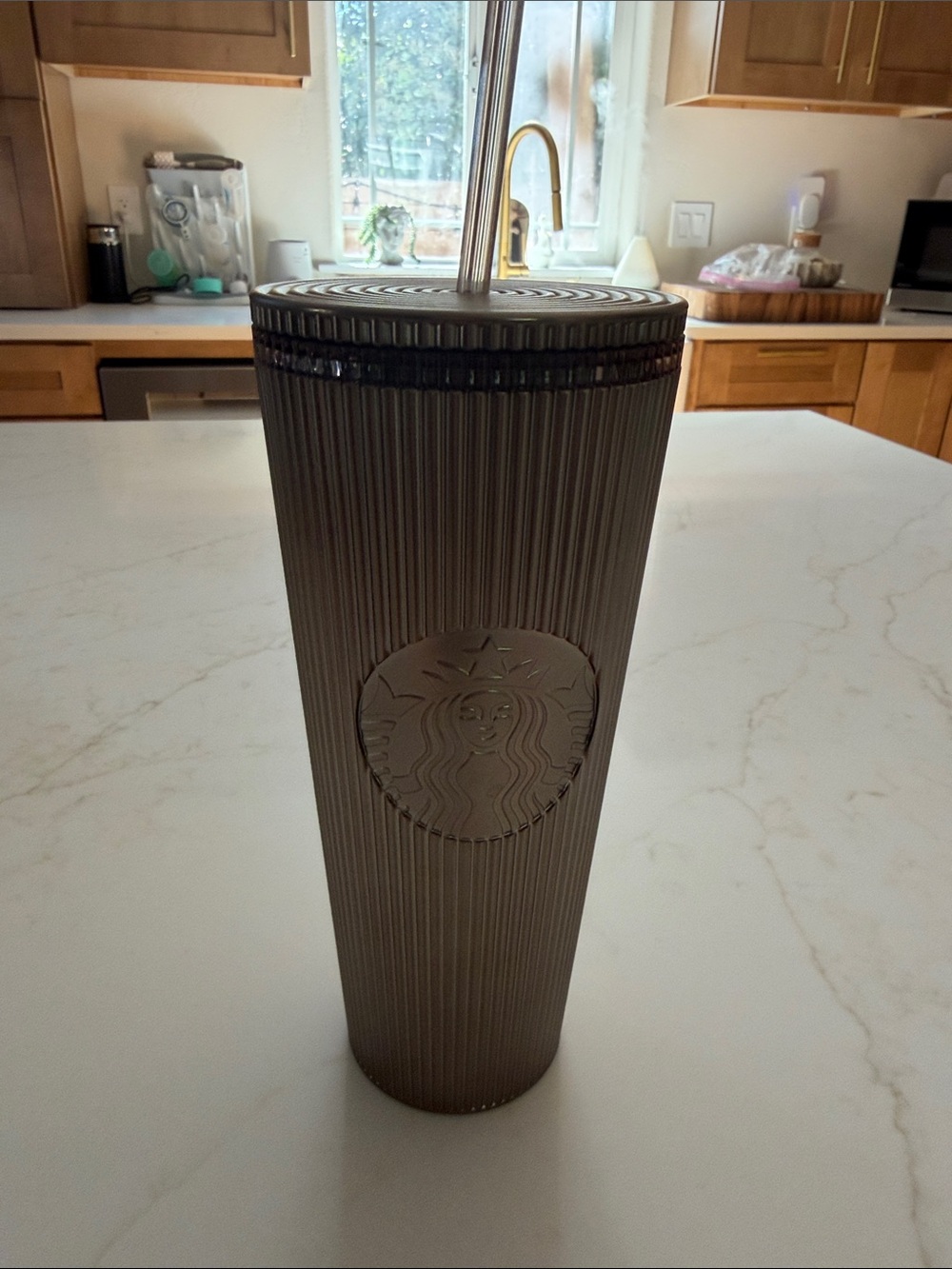 Starbucks Ribbed Stainless Tumbler - Matte Brown gold  Finish